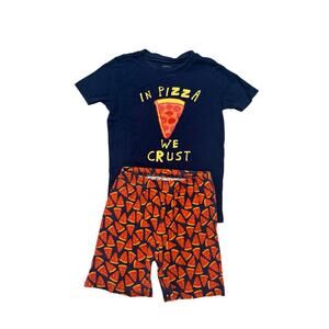 GYMBOREE In Pizza We Crust Short John Pajama Set Size 10 Kids Cotton Blue Red